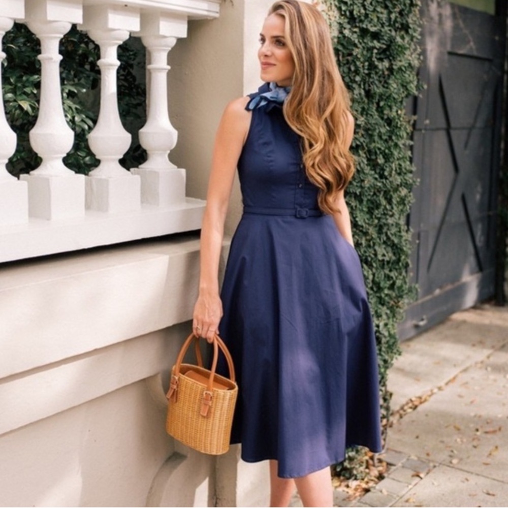 Gal Meets Glam Rose Dress Collared Cotton Navy Blue US 2 XS SM - Picture 5 of 16